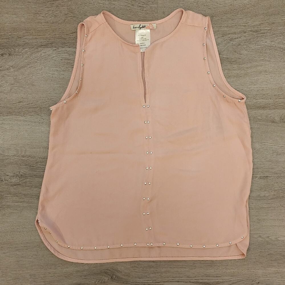 Love Squared Women's Pink Sleeveless Studded V-Neck Pullover Blouse Small S